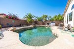 Private backyard with swimming pool, BBQ, and outdoor patio